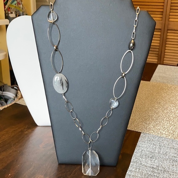Av Max Silver Tone Link Chain Necklace With Lucite Pendant